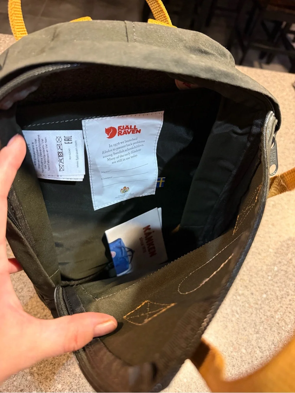 Fjallraven Kånken Small Backpack - Dark Green with Mustard Handles